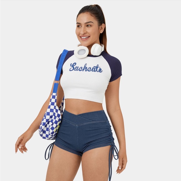 NWT HalaraMagic™ High Waisted Lace Up Ruched Stretchy Denim Short - Picture 7 of 15